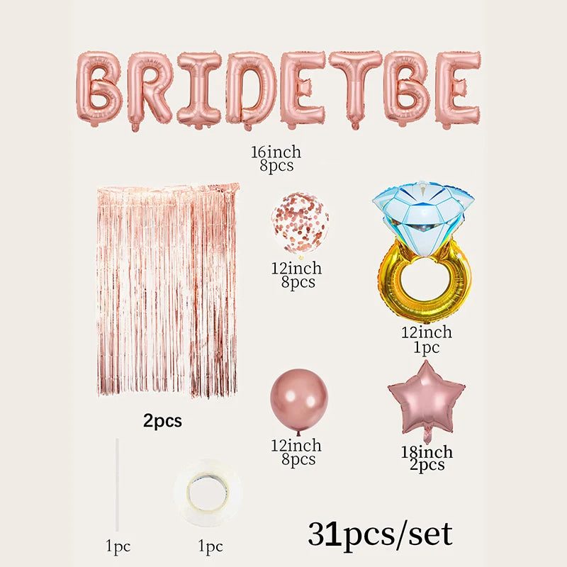 Bride To Be ballongset, bröllopsdekor, rose guld metall latex ballonger