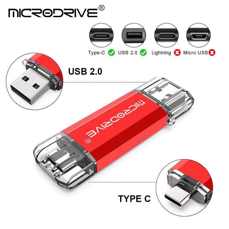 OTG USB-minne, Type-C-enhet, 256GB 128GB 64GB 32GB