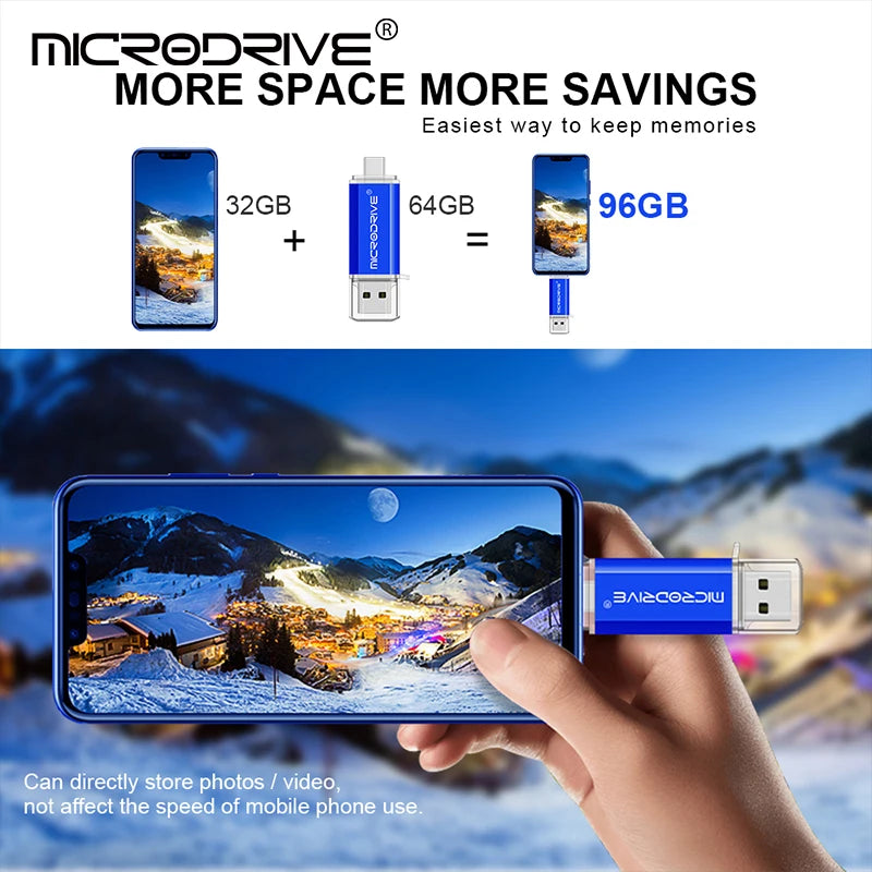 OTG USB-minne, Type-C-enhet, 256GB 128GB 64GB 32GB