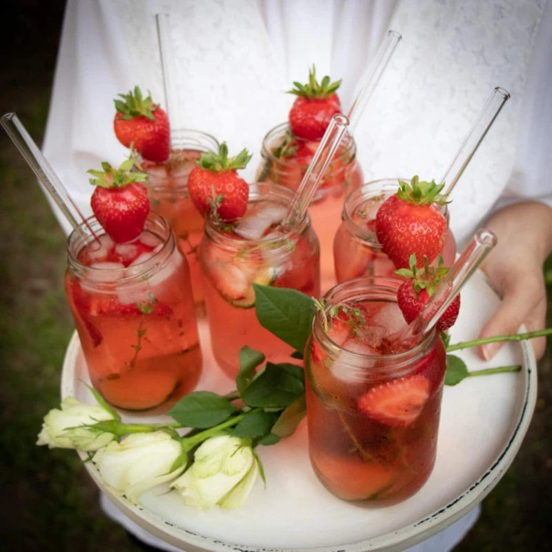 8 färger Återanvändbara sugrör i glas