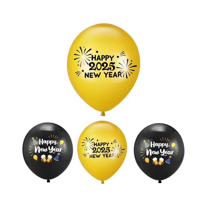 10st Gul, Svart, Gråa 2025 nyårs  Latex Ballonger