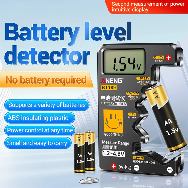 Ultraliten batteritestare 9V AA AAA knappcell Universal hushålls-LCD Digital Display