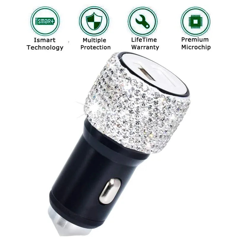 Dubbel USB-billaddare med strass/diamanter