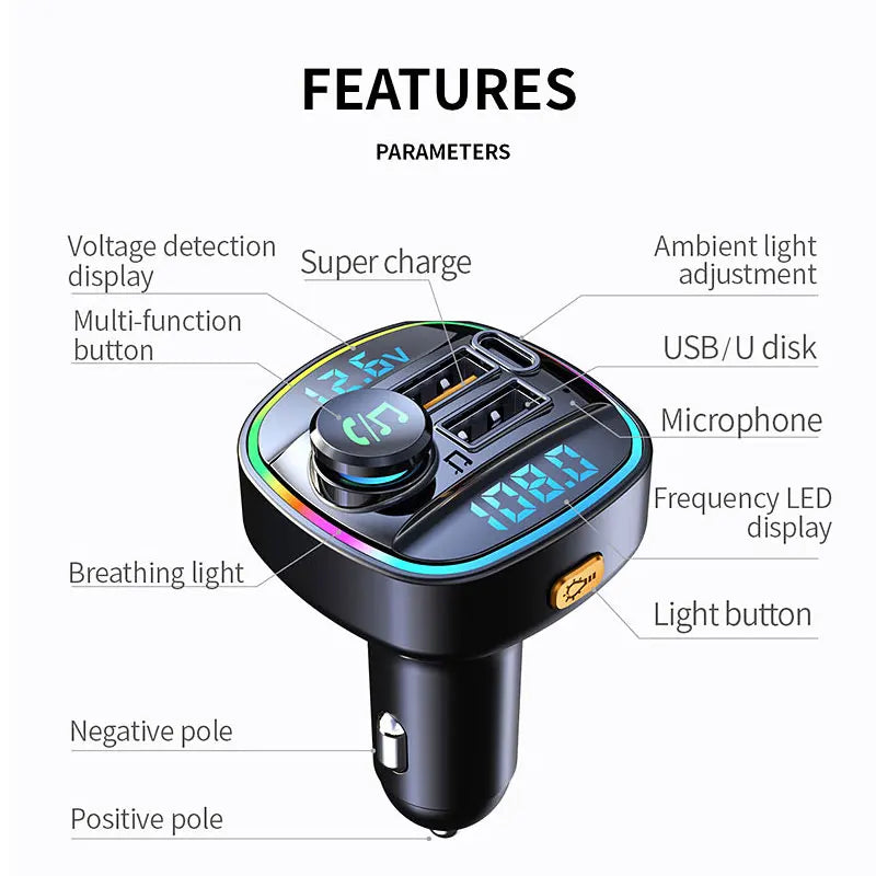 Bluetooth 5.0 FM-sändare handsfree bilradiomodulator