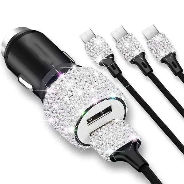 Dubbel USB-billaddare med strass/diamanter