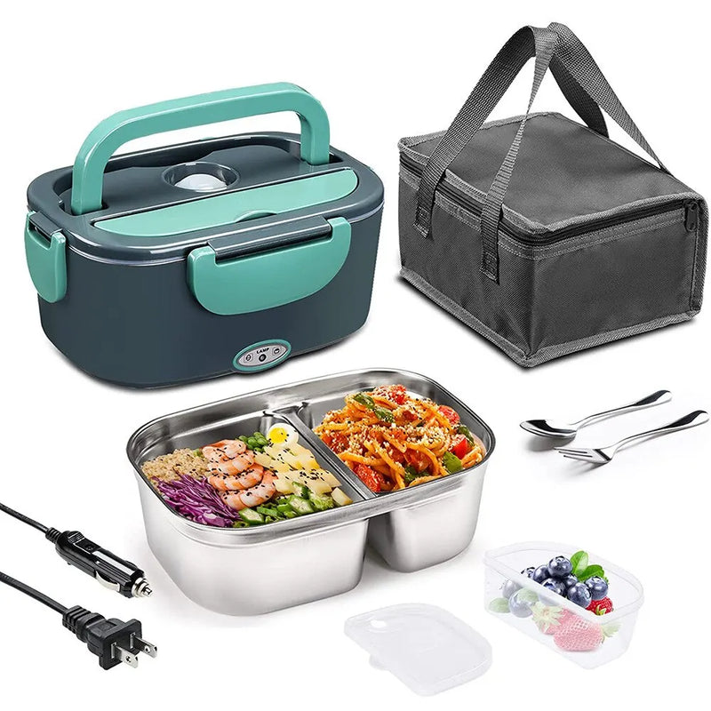 2-i-1 Eluppvärmd Lunchbox Bil + Hem 12V/220/110V, Bärbar rostfritt stål