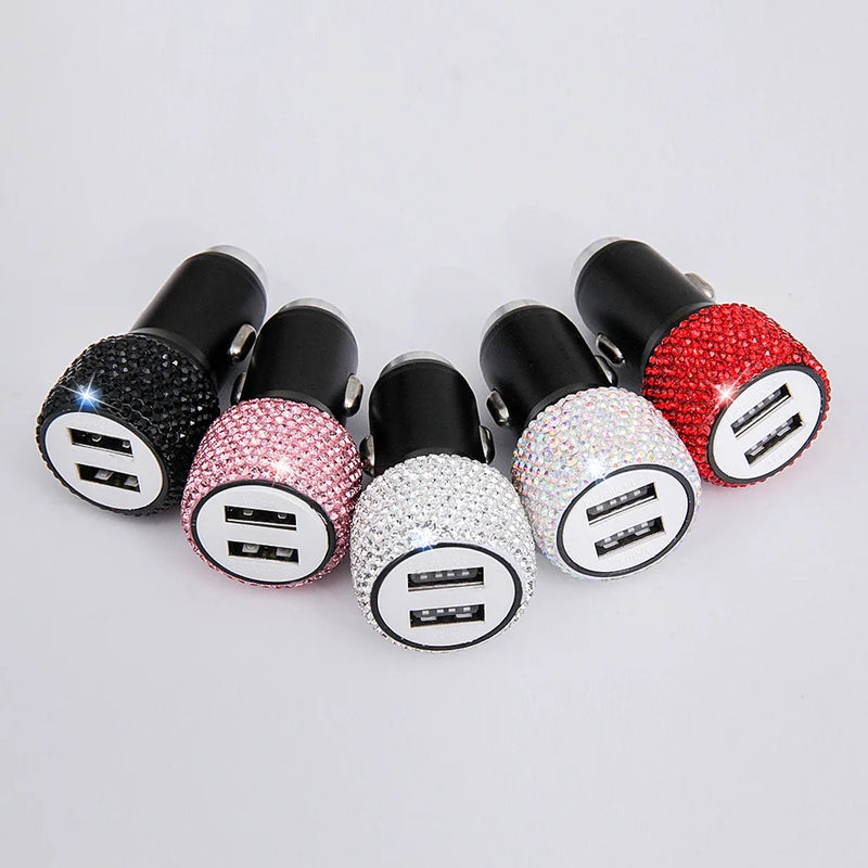 Dubbel USB-billaddare med strass/diamanter