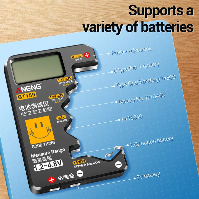 Ultraliten batteritestare 9V AA AAA knappcell Universal hushålls-LCD Digital Display