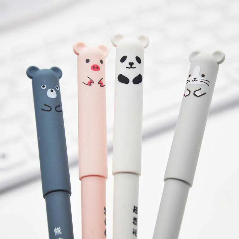 4+20 st/set Kawaii Pig Bear Cat Raderbar Gel Pen, 0,35 mm Blå Svart bläck