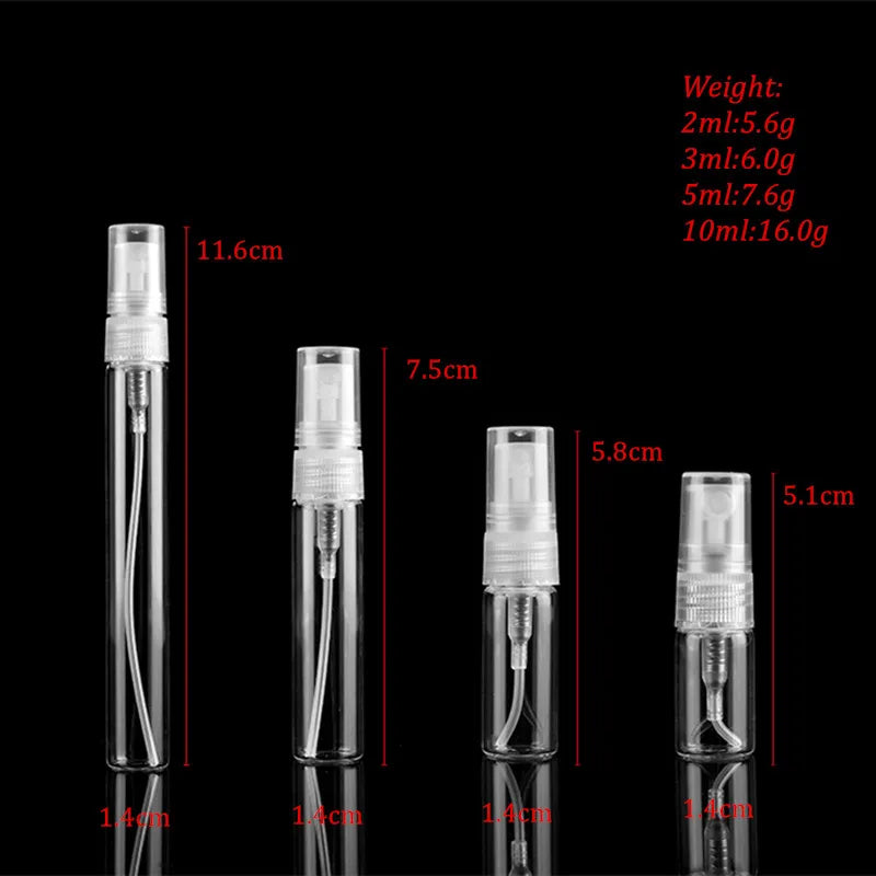 5-pack påfyllbara mini parfymglasflaskor - 2ML, 3ML, 5ML, 10ML