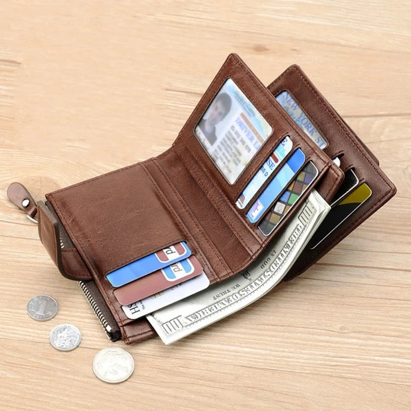 Plånbok med RFID-blockering, dragkedja och korthållare